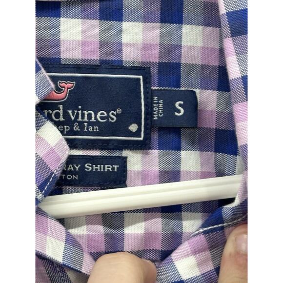 Vineyard Vines Shirt Mens Small Slim Fit Murray Gingham Plaid Preppy Pink Blue S - Picture 2 of 7
